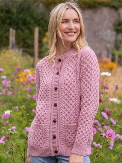 Irish Aran Lumber Cardigan Rose 1505