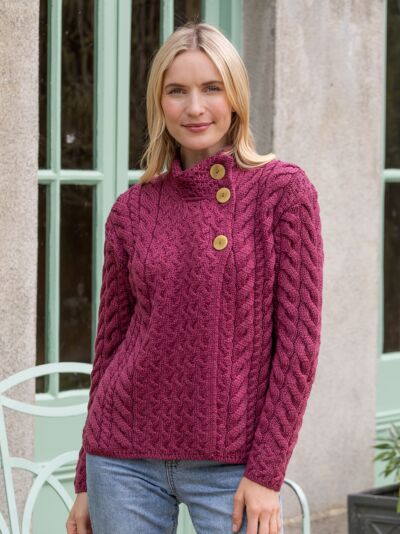 Super Soft Aran Button Cardigan Raspberry