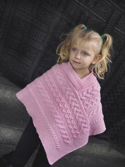 Kids Aran Poncho Baby Pink