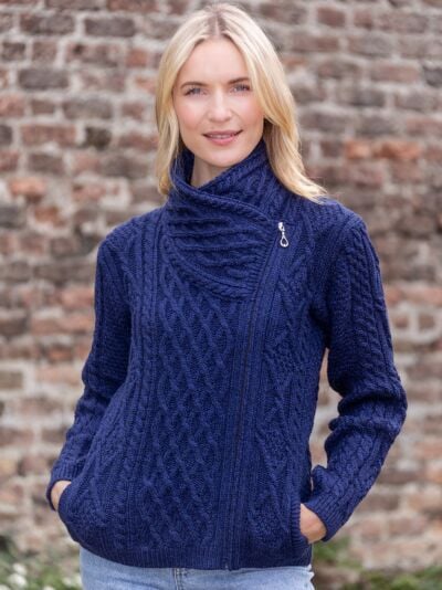 Aran Cable Knit Side Zip Deep Water Blue