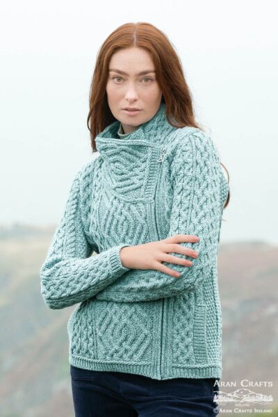 Cable Knit Side Zip Merino Wool Cardigan - Mermaid