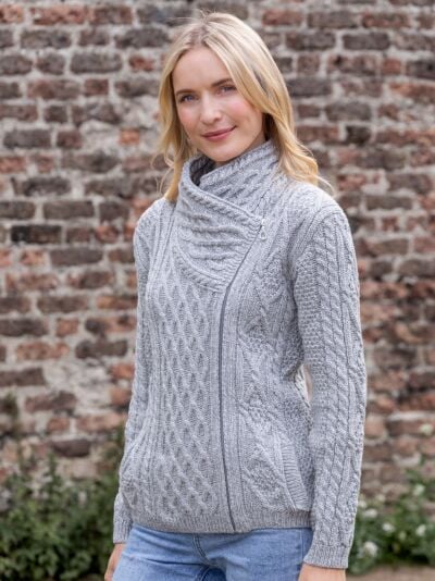 Aran Cable Knit Side Zip Silver Grey