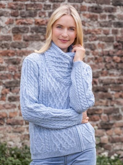 Aran Cable Knit Side Zip Sky