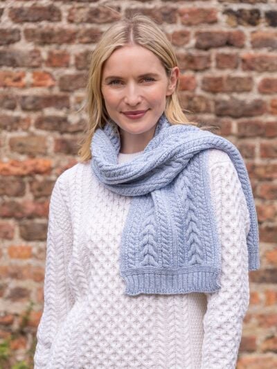 Wool and Cashmere Aran Scarf Sky Blue