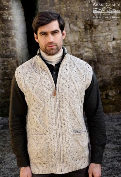 Sleeveless Aran Zip up Cardigan Oatmeal