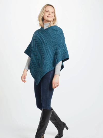 Aran Super Soft Poncho Teal