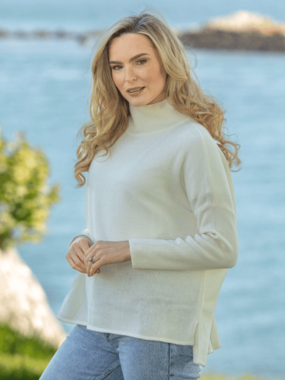Merino Wool & Cashmere High Neck Sweater Royal White