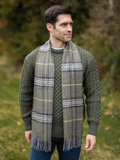Wool and Cashmere Unisex Scarf Green Check