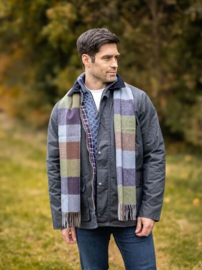 Wool and Cashmere Unisex Scarf Navy Green Block