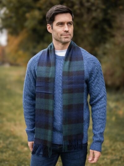 Wool and Cashmere Unisex Teal and Black Scarf