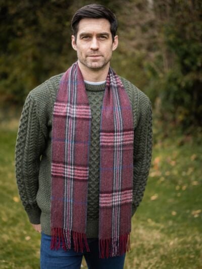 Wool and Cashmere Unisex Scarf Wine Check