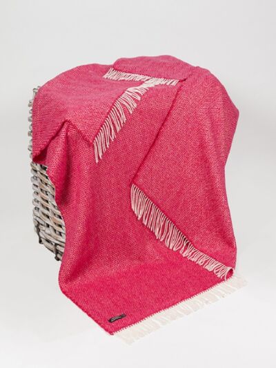 Wool and Cashmere Raspberry Herringbone Throw Col: 1406