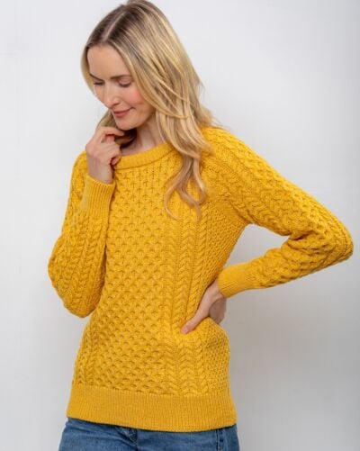 Ladies 100% Merino Wool Aran Sweater Sunshine