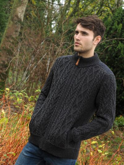 Men's Full Zip Cardigan with Patch Shoulder
