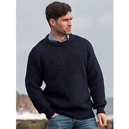 Fisherman Ribbed Crew Navy | The Sweater Shop
