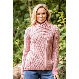 Cable Knit Side Zip Pink | The Sweater Shop