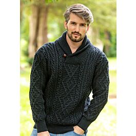Shawl Neck Aran Sweater Blackwatch | The Sweater Shop