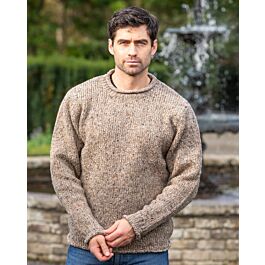 100% Donegal Wool Roll Neck Sweater Beige | The Sweater Shop