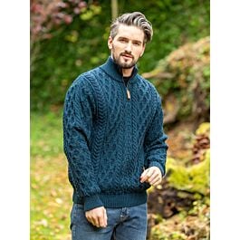 Men s Merino Wool Half Zip Aran Sweater
