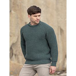 Fisherman Ribbed Crew Moss Green | The Sweater Shop