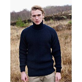 Mens Rib Roll Neck Navy | The Sweater Shop