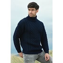 Aran Turtleneck Sweater Navy | The Sweater Shop