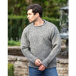 100% Donegal Wool Roll Neck Sweater Grey | The Sweater Shop