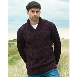 Merino Wool Shawl Neck Damson | The Sweater Shop