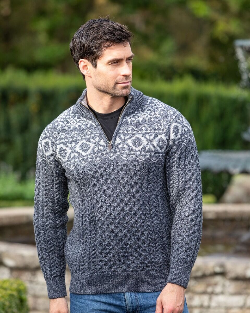 Fairisle Half Zip Sweater - 100% Merino Wool