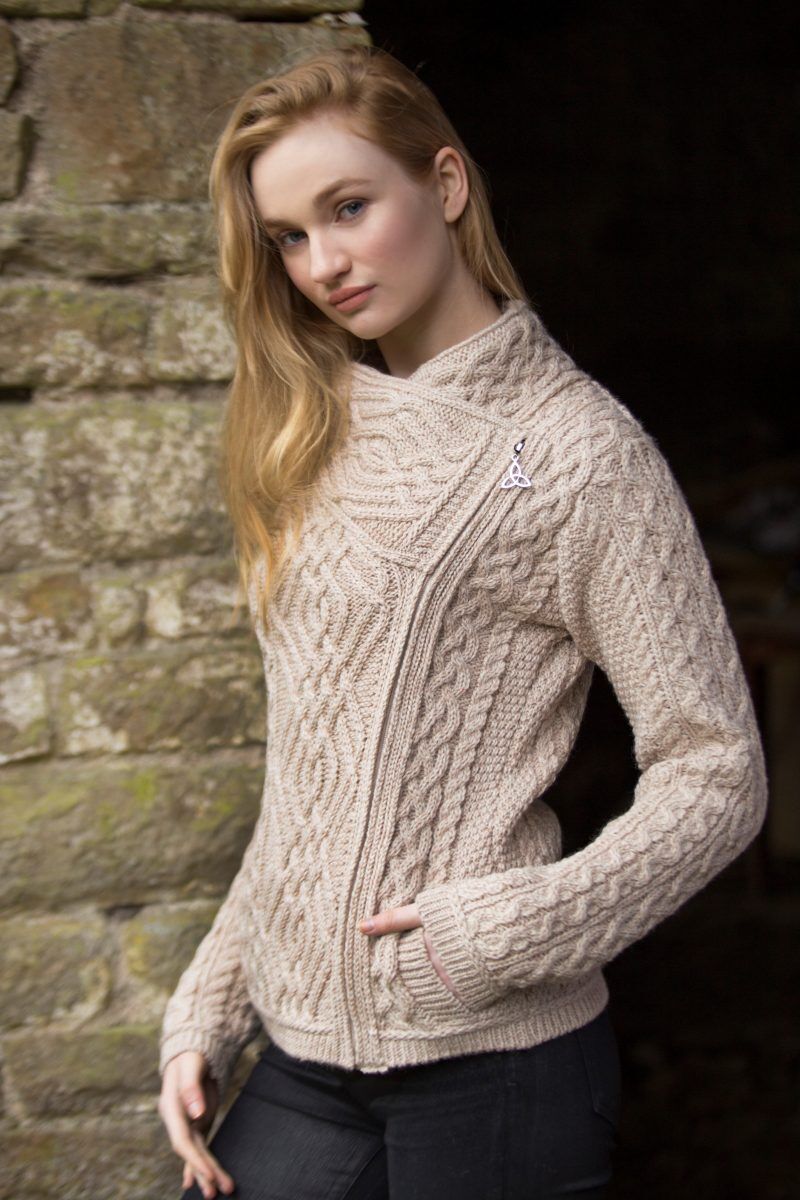 Cable Knit Side Zip Cardigan Parsnip | The Sweater Shop