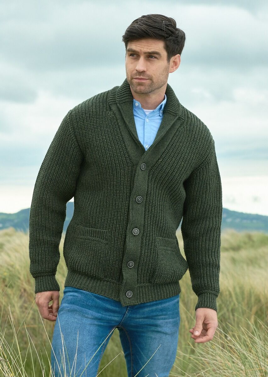 Men's ribbed cardigan Army Green | The Sweater Shop